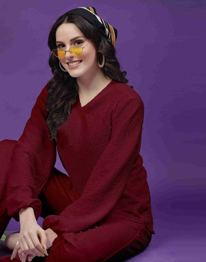 Maroon Lycra Knitted Co-ord Set