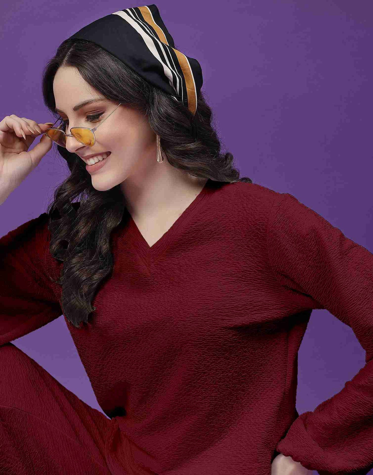 Maroon Lycra Knitted Co-ord Set