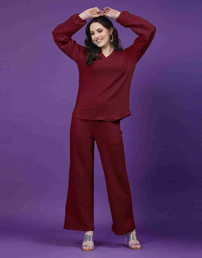 Maroon Lycra Knitted Co-ord Set