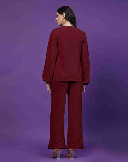 Maroon Lycra Knitted Co-ord Set