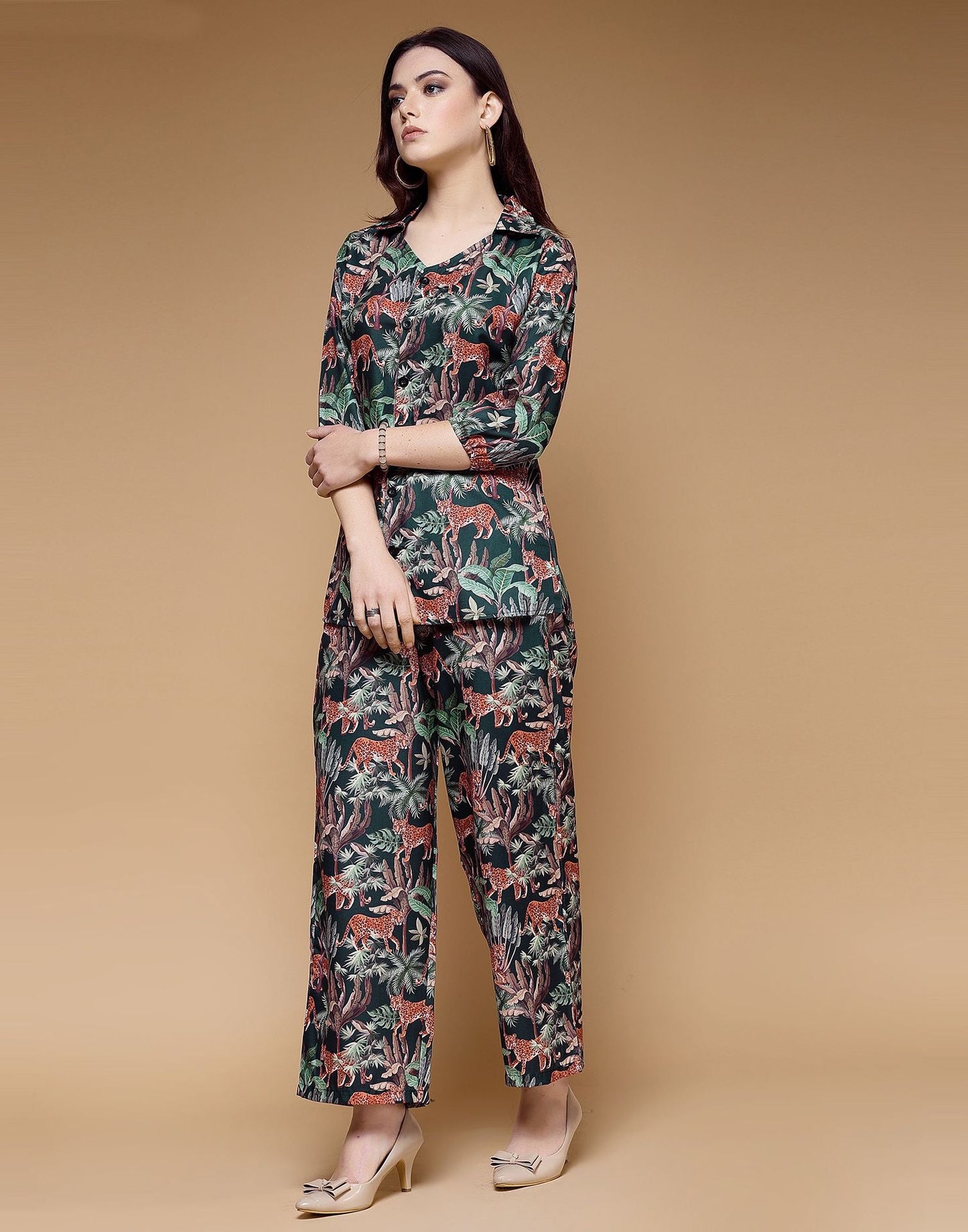 Dark Green Printed Cotton Co-ord Set