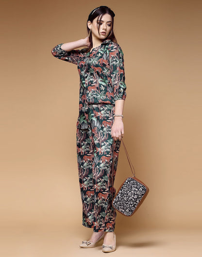 Dark Green Printed Cotton Co-ord Set