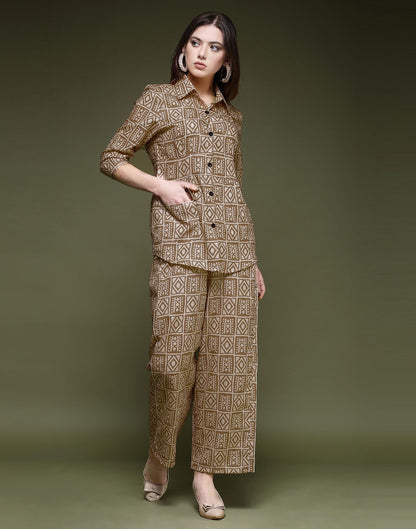 Brown Printed Cotton Co-ord Set