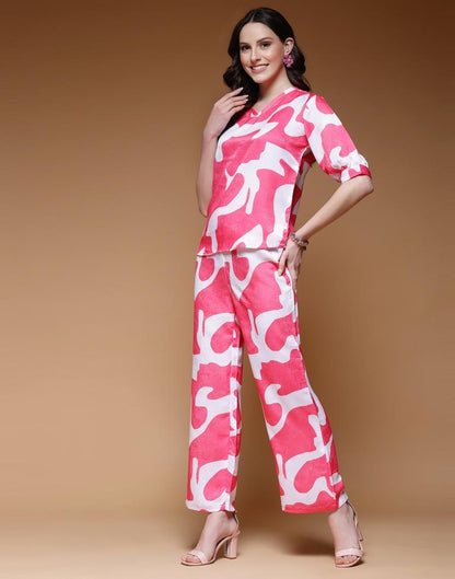 Pink White Printed Co-ord Set