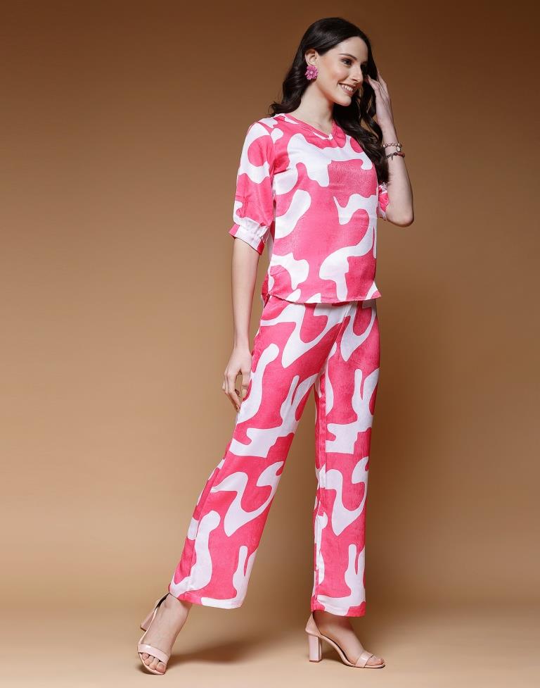 Pink White Printed Co-ord Set