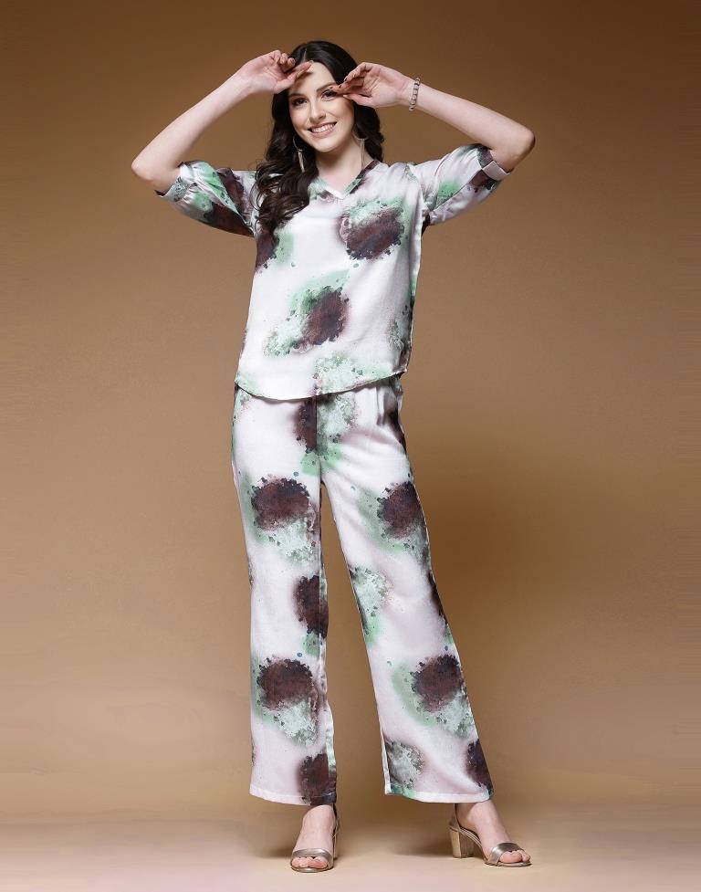 Off White Multicoloured Printed Co-ord Set