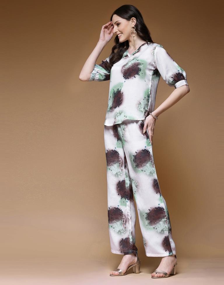 Off White Multicoloured Printed Co-ord Set