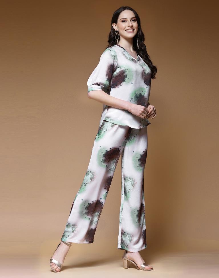 Off White Multicoloured Printed Co-ord Set