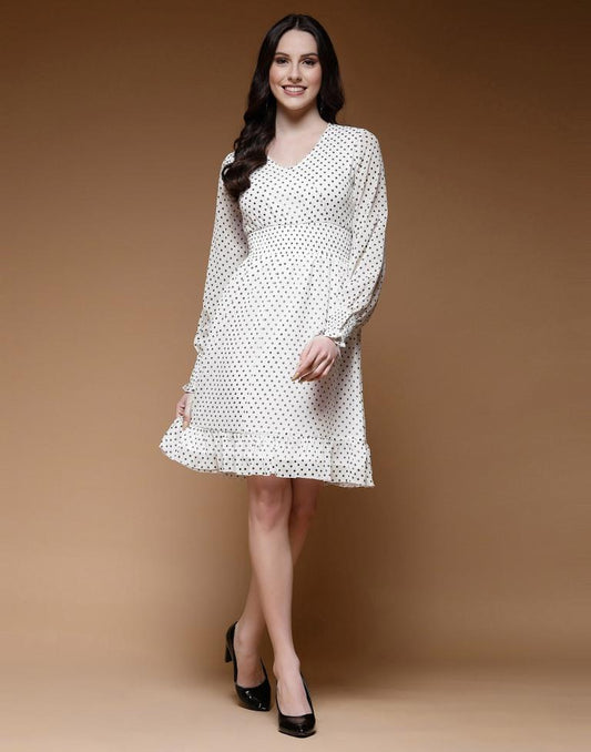 White Chiffon Printed A-Line Dress