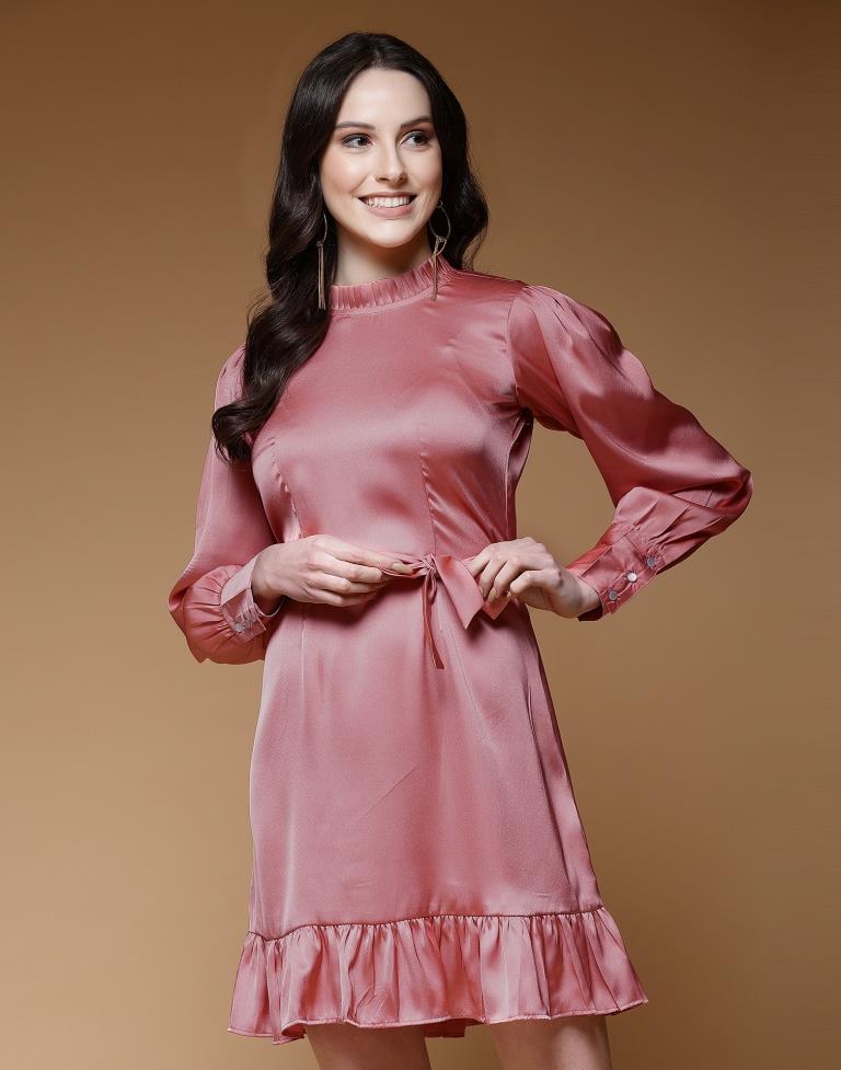 Dusty Pink Satin Plain A-Line Dress