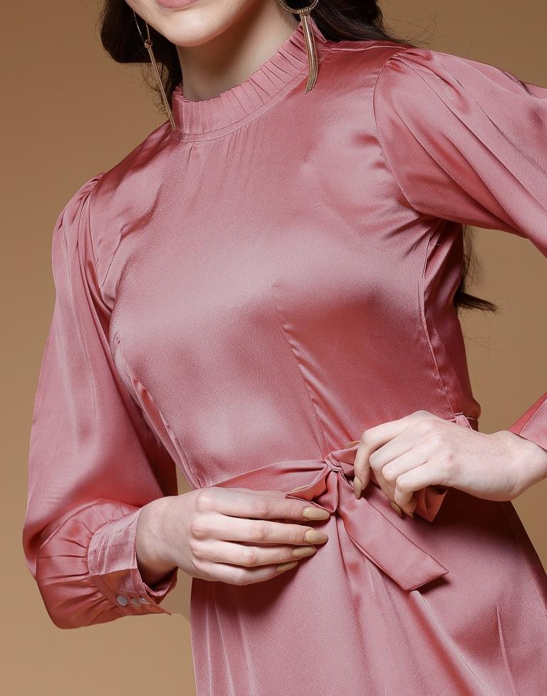 Dusty Pink Satin Plain A-Line Dress