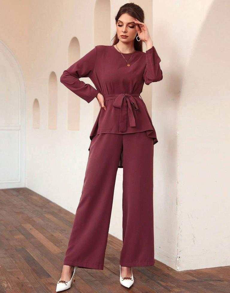 Maroon Ester Plain Co-ord Set