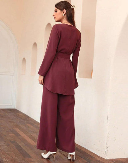 Maroon Ester Plain Co-ord Set