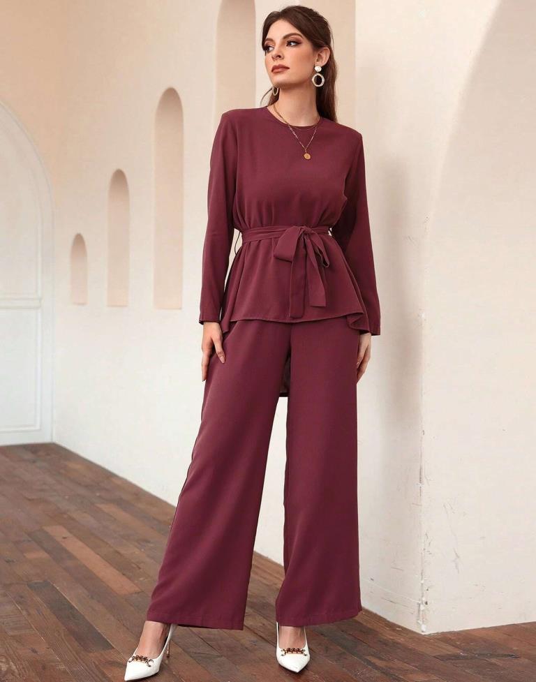 Maroon Ester Plain Co-ord Set