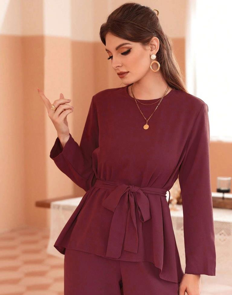 Maroon Ester Plain Co-ord Set