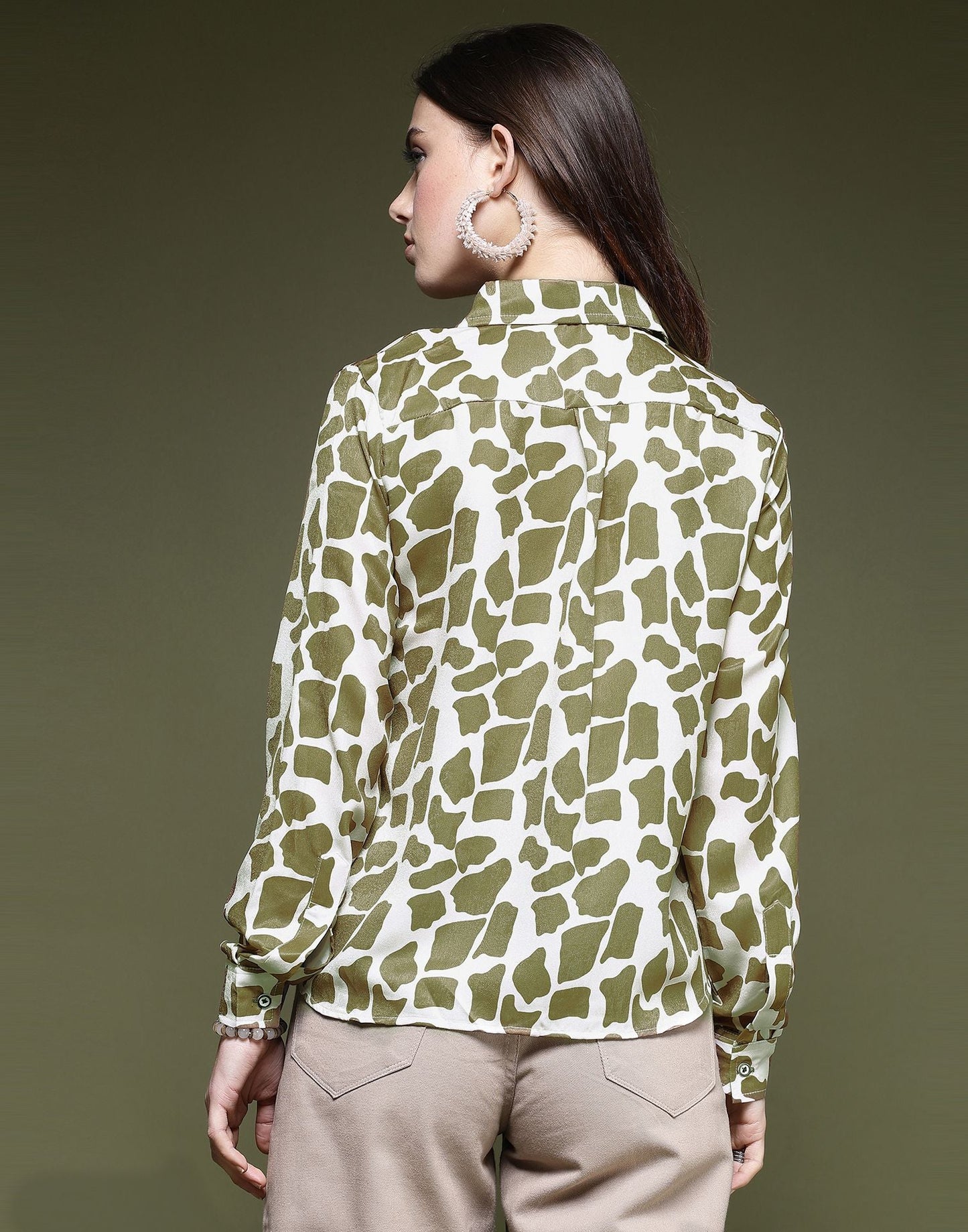 Mehndi Green Printed Silk Shirt