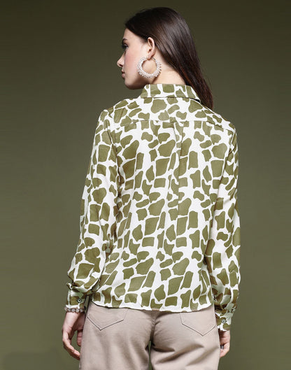 Mehndi Green Printed Silk Shirt