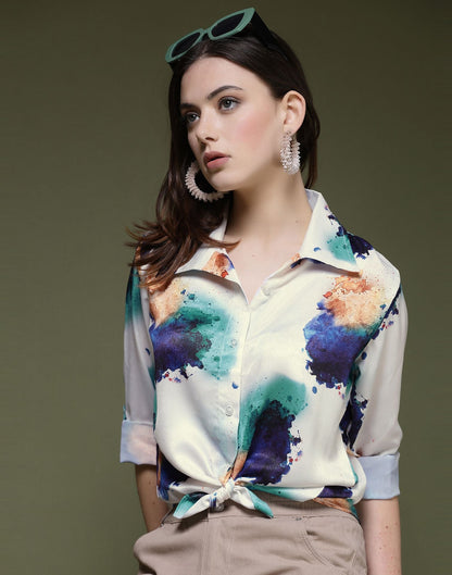 White Printed Silk Shirt