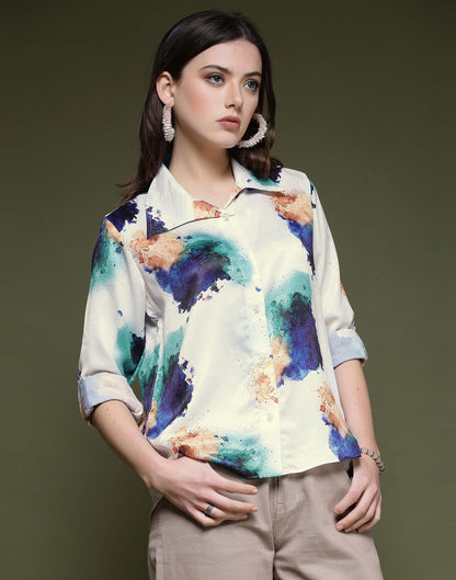 White Printed Silk Shirt