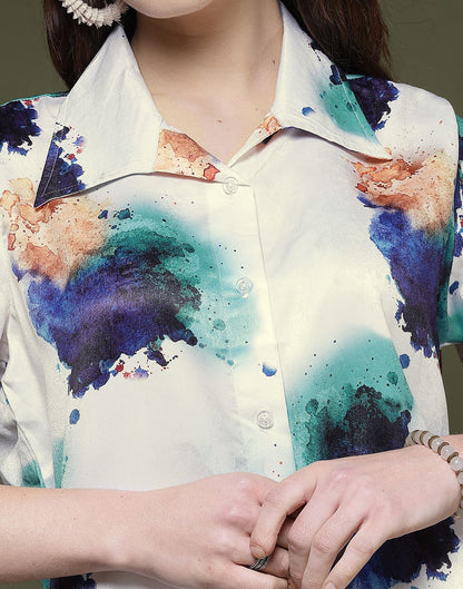 White Printed Silk Shirt