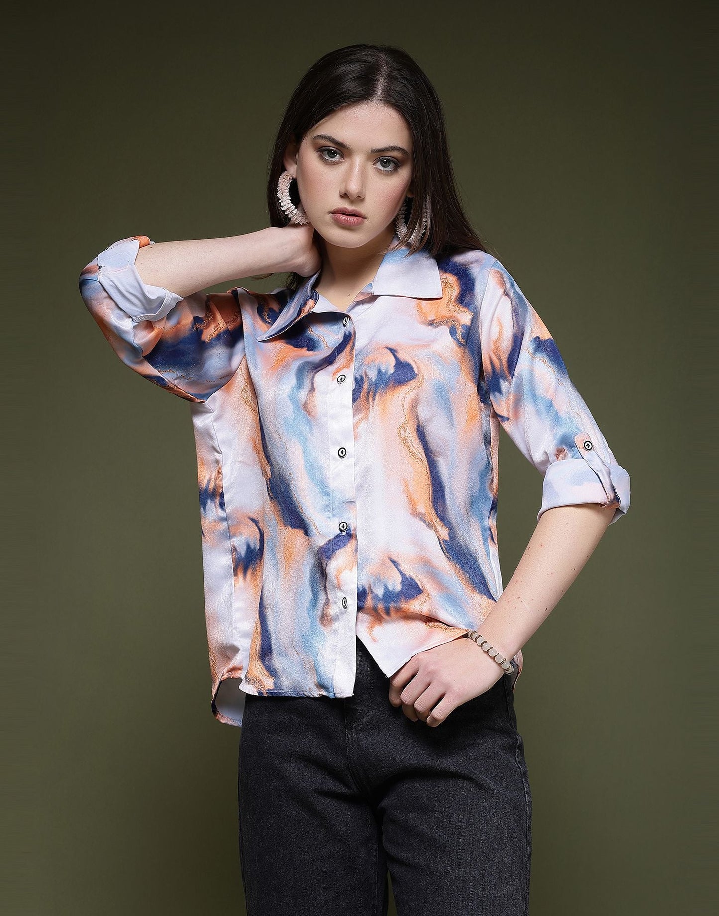 White Printed Silk Shirt