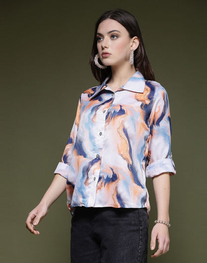 White Printed Silk Shirt