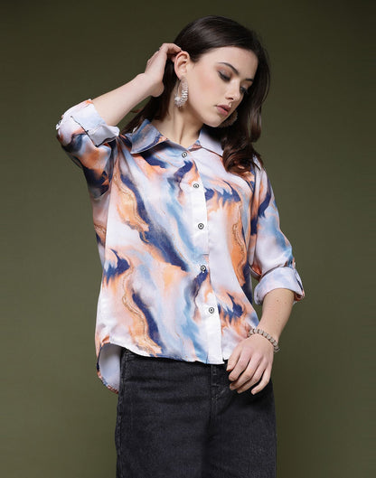 White Printed Silk Shirt