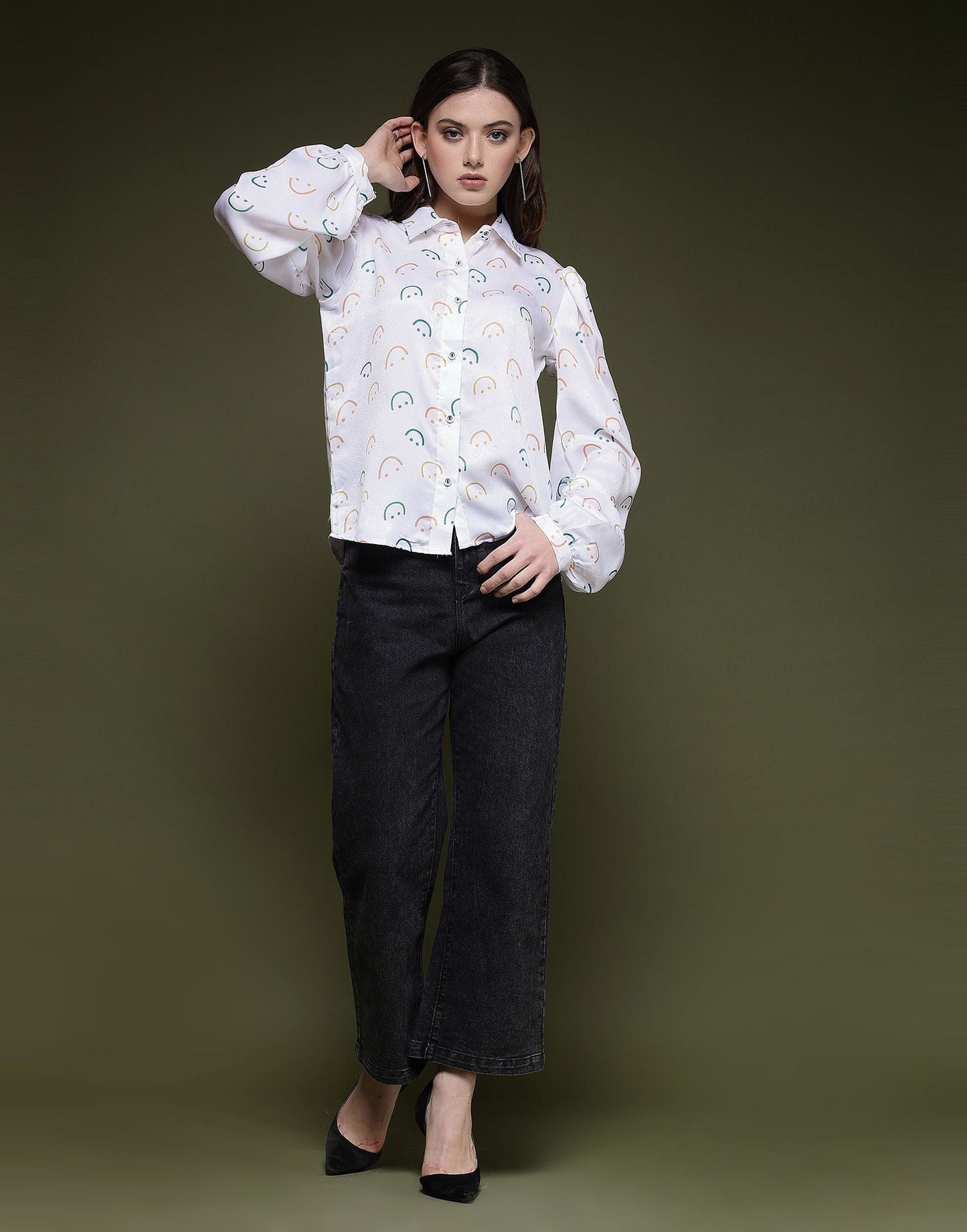 White Printed Silk Shirt