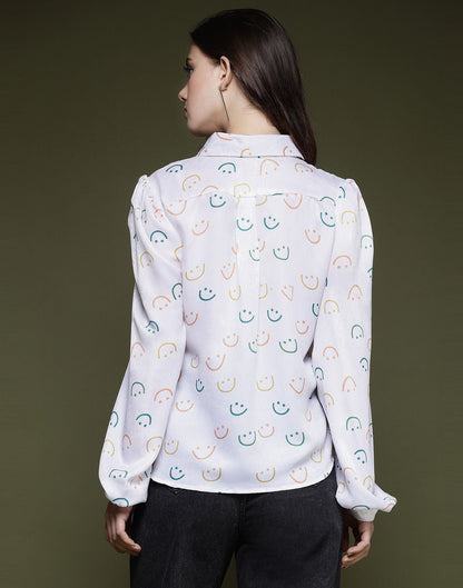 White Printed Silk Shirt