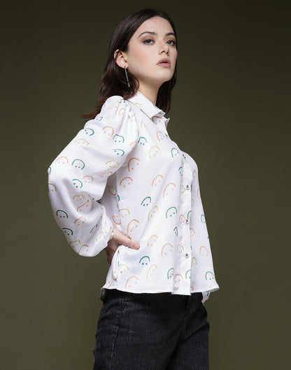 White Printed Silk Shirt