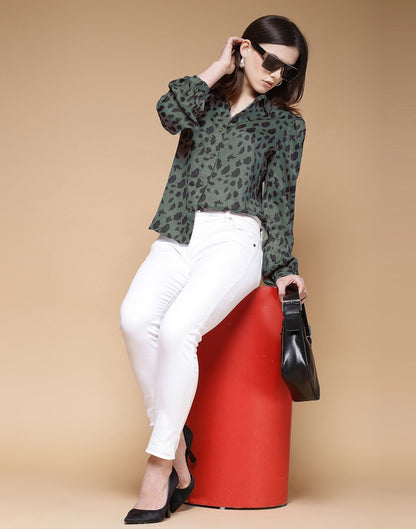 Dusty Green Printed Silk Shirt