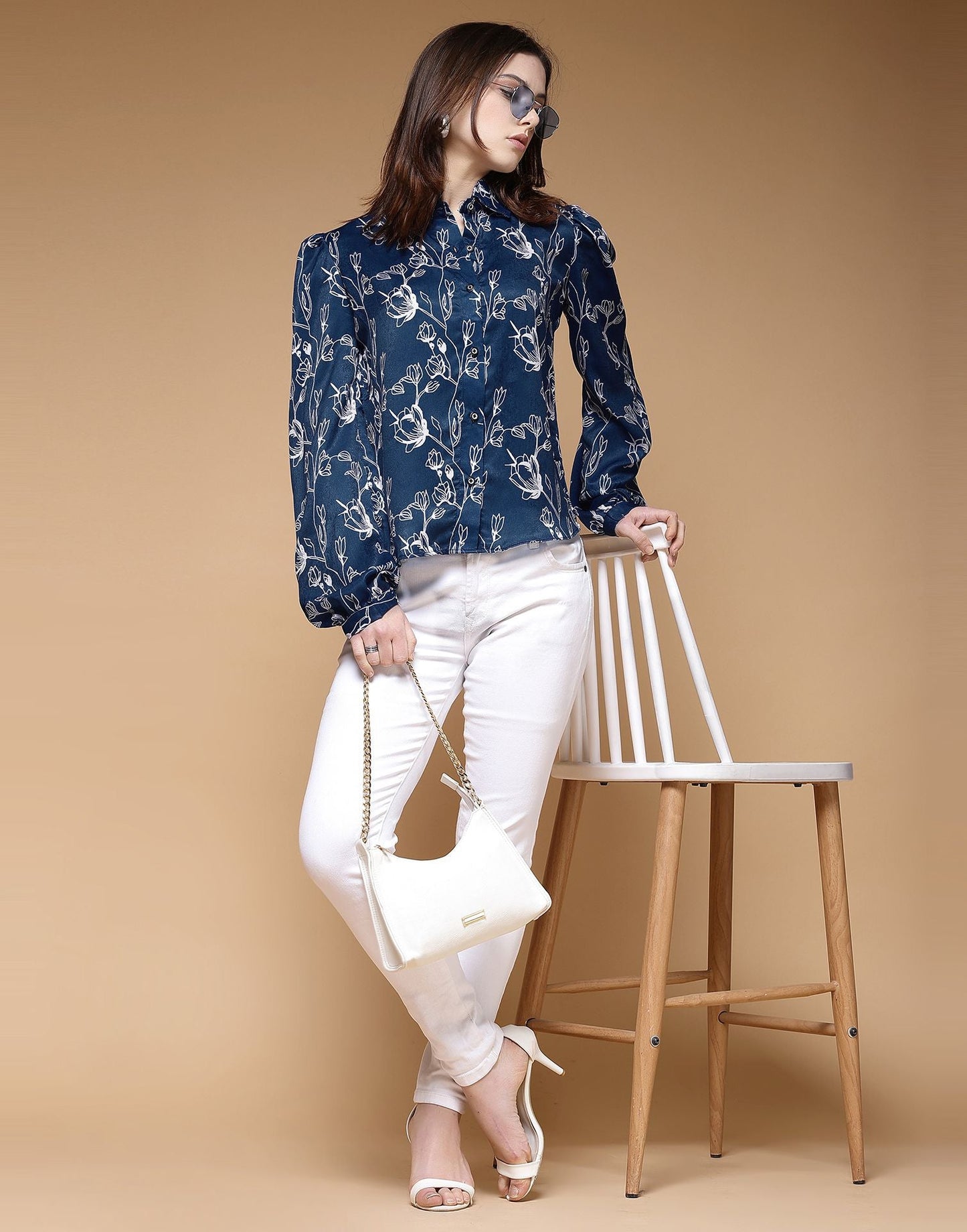Blue Printed Satin Shirt