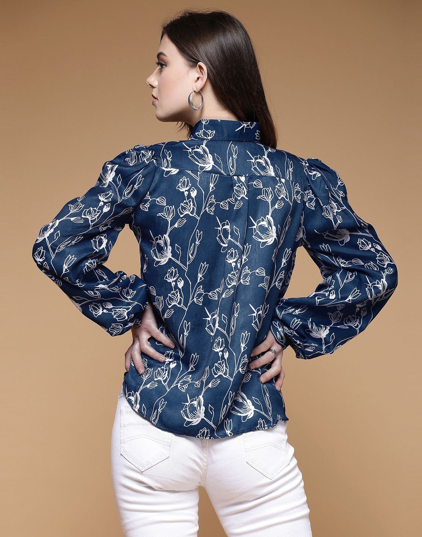 Blue Printed Satin Shirt
