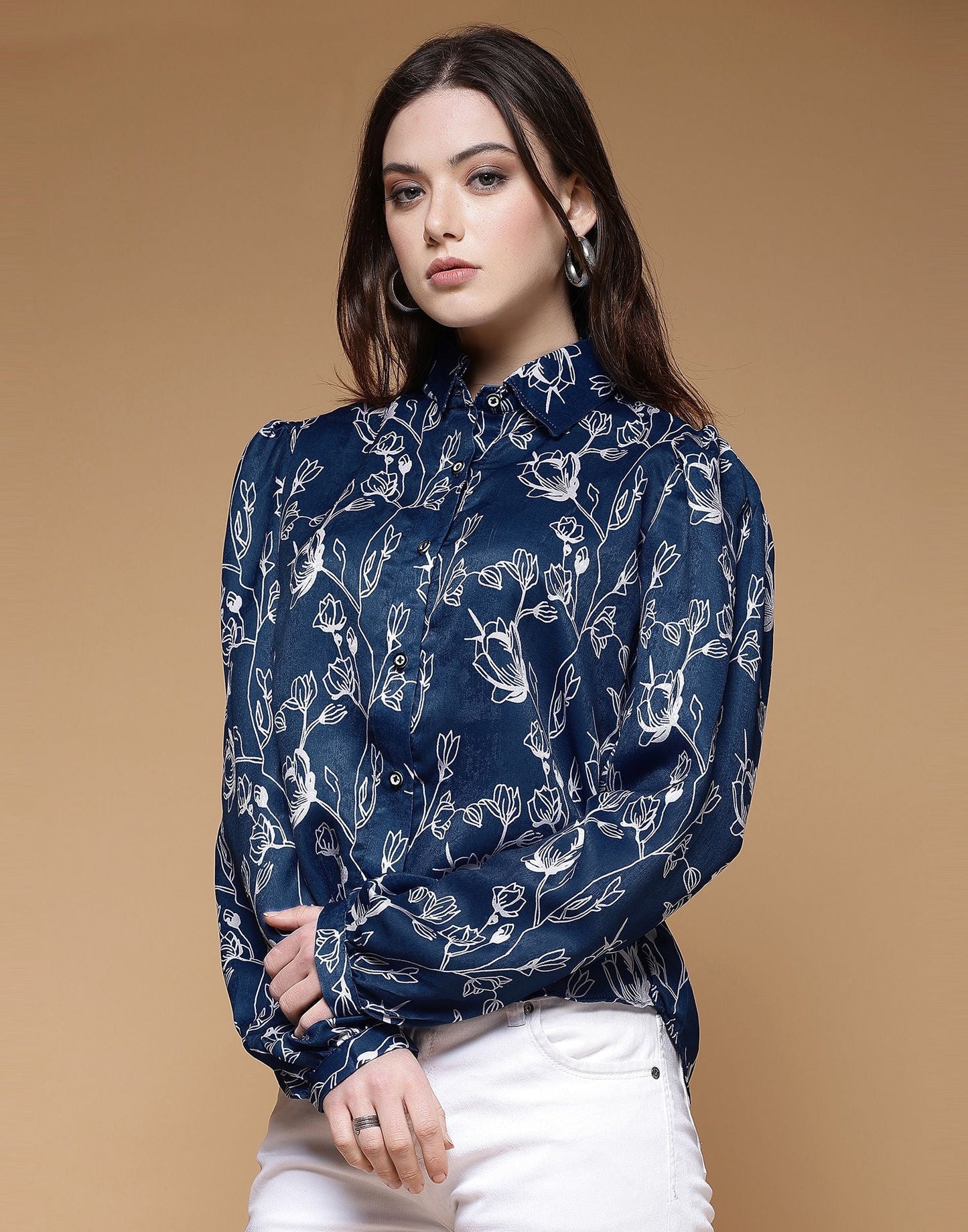 Blue Printed Satin Shirt