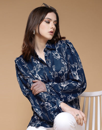 Blue Printed Satin Shirt