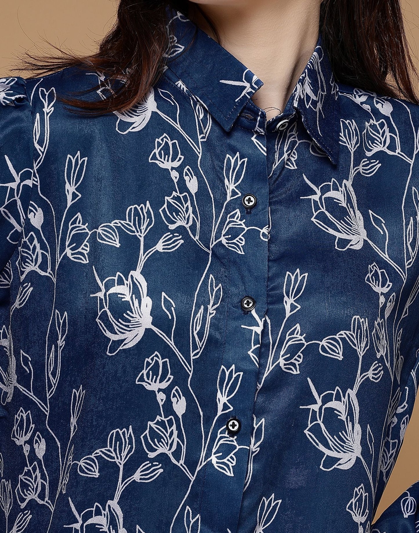Blue Printed Satin Shirt
