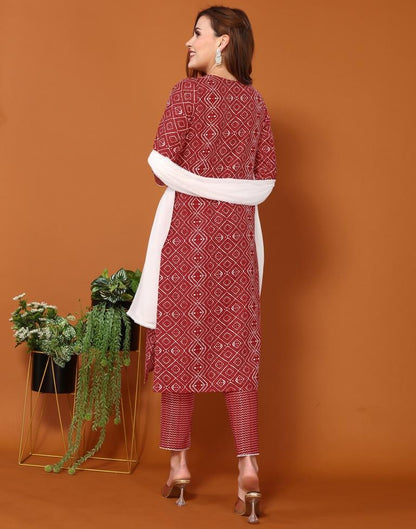 Red Printed Straight Kurta Kurti With Pant And Dupatta | Sudathi