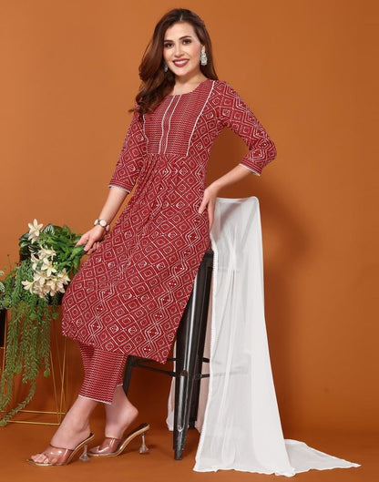 Red Printed Straight Kurta Kurti With Pant And Dupatta | Sudathi