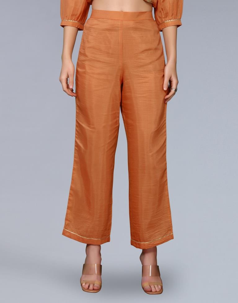 Orange Embroidery Chinnon Straight Kurta With Pant And Dupatta