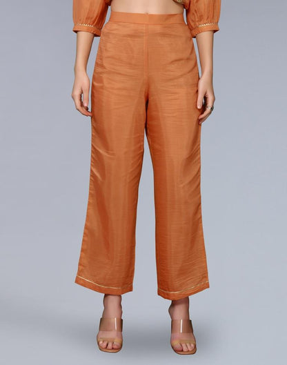 Orange Embroidery Chinnon Straight Kurta With Pant And Dupatta