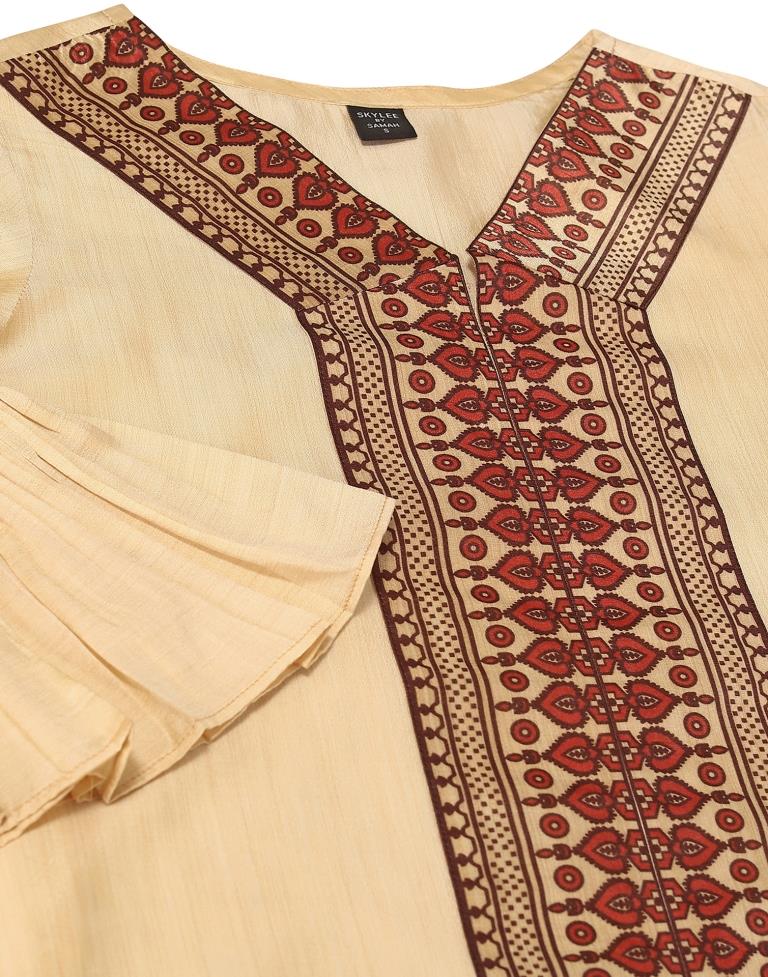 Cream Digital Printed Kurta With Pant And Dupatta