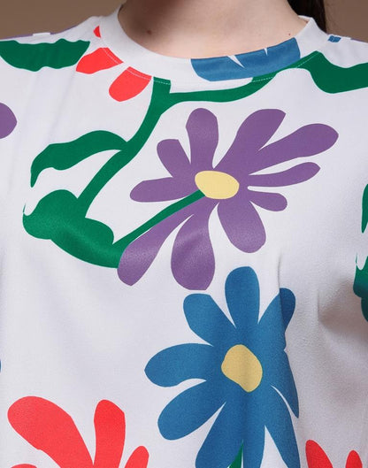 White Printed Lycra T-Shirt
