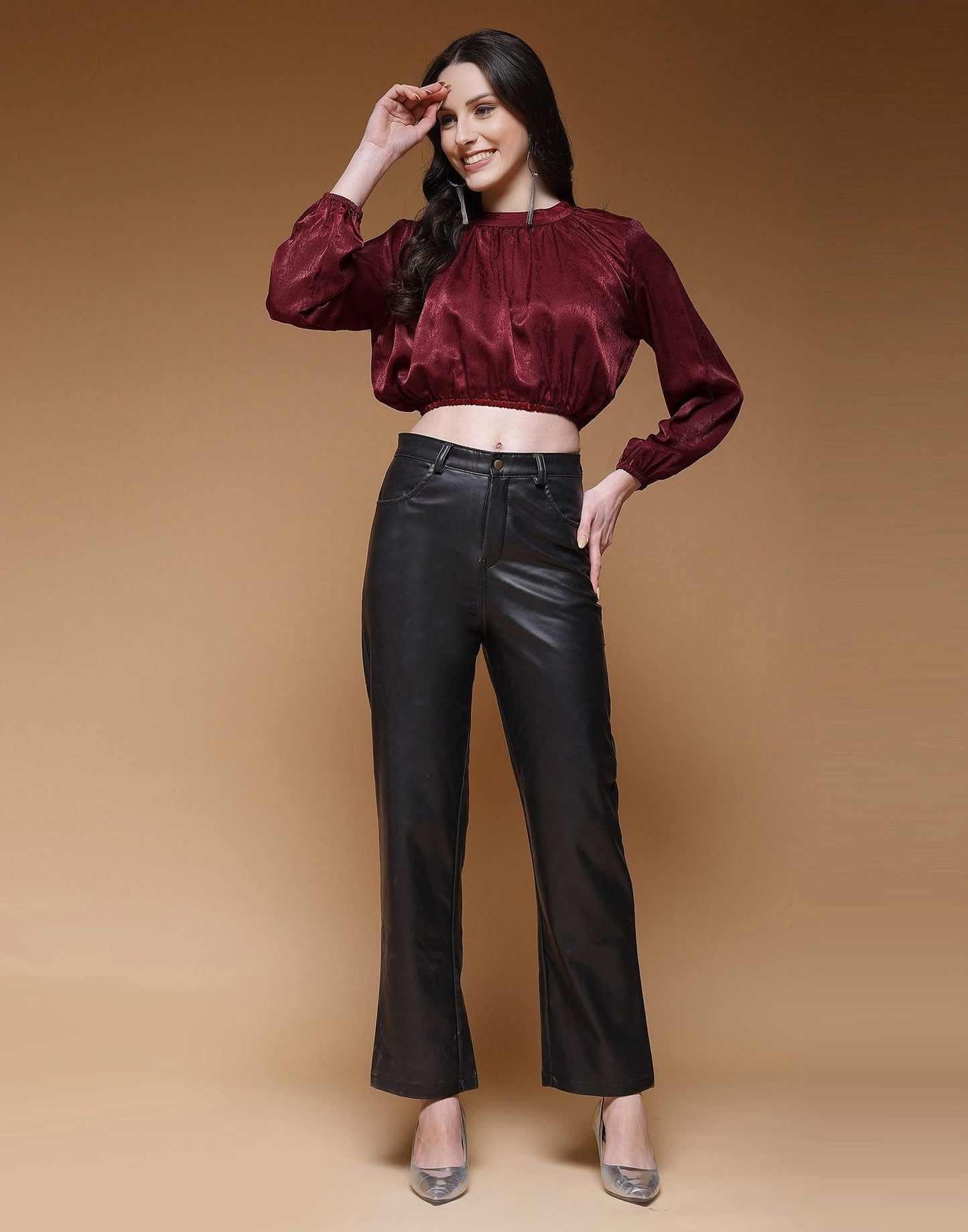 Maroon Plain Velvet Top