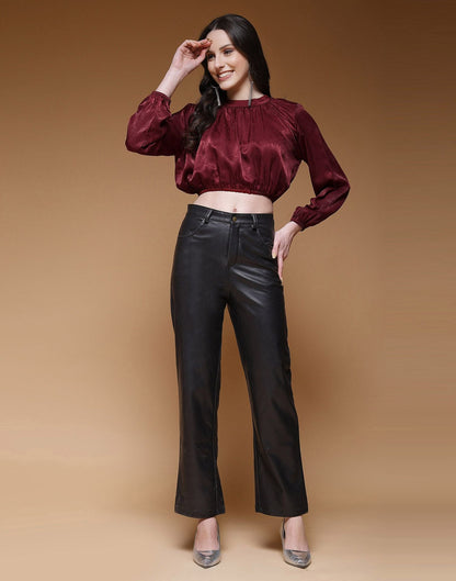 Maroon Plain Velvet Top