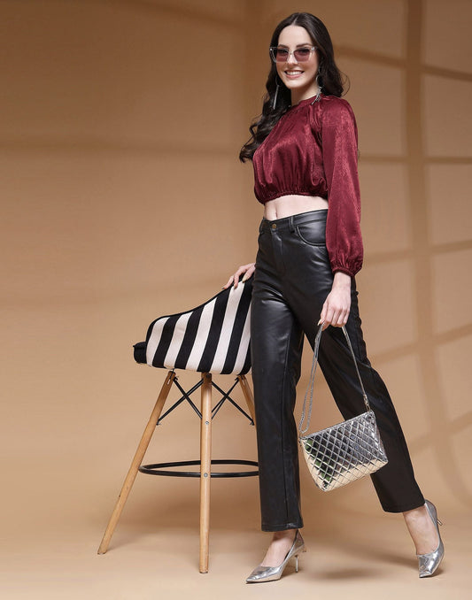Maroon Plain Velvet Top