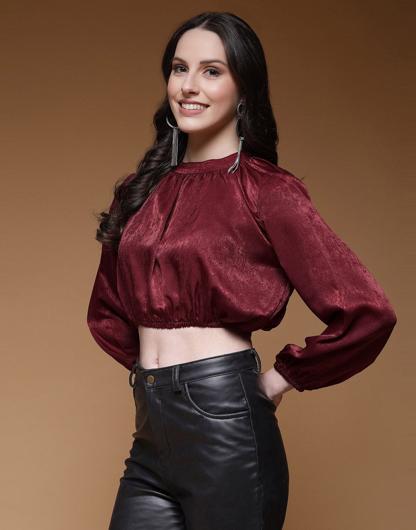 Maroon Plain Velvet Top