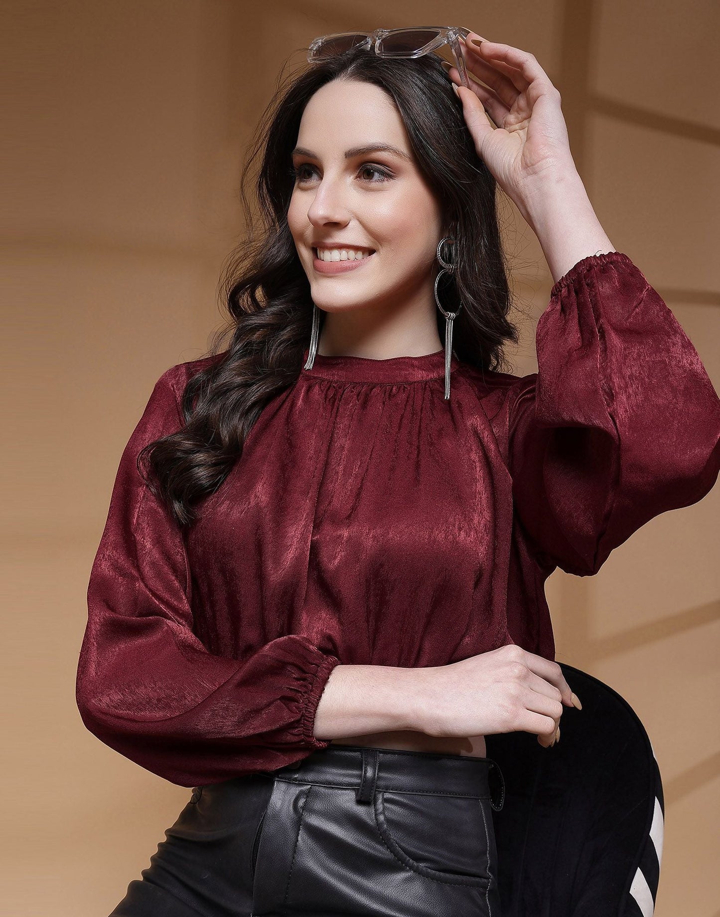 Maroon Plain Velvet Top