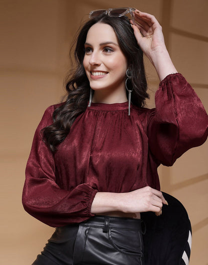 Maroon Plain Velvet Top