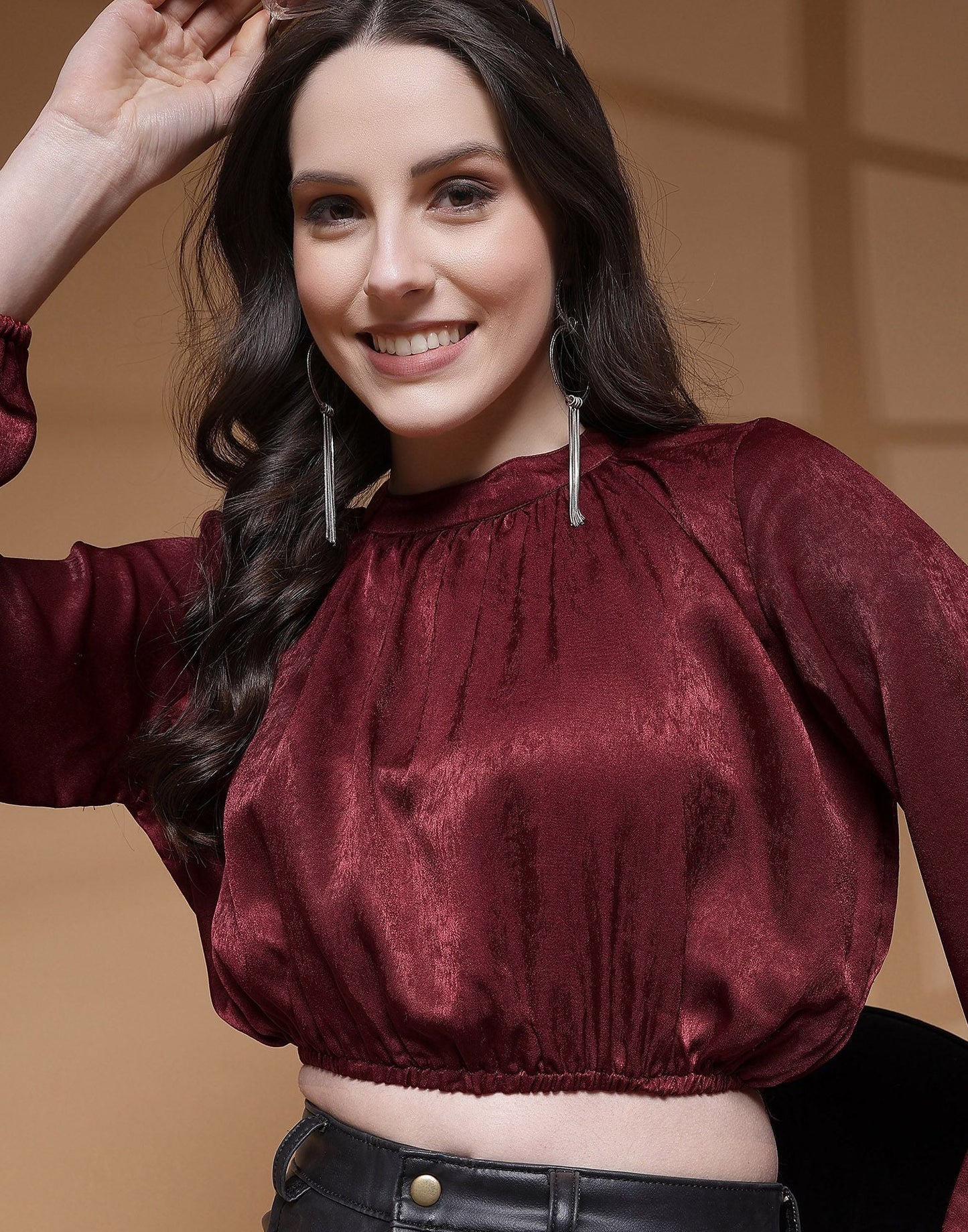 Maroon Plain Velvet Top