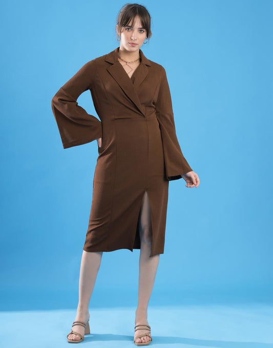 Brown Lycra Plain Dress